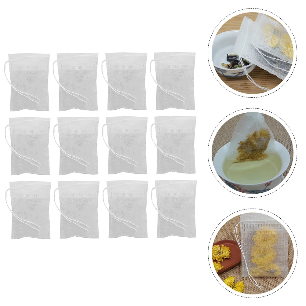 100 шт. чайные фильтры пакетики на шнурке для заварки чая из волокна Zein одноразовые