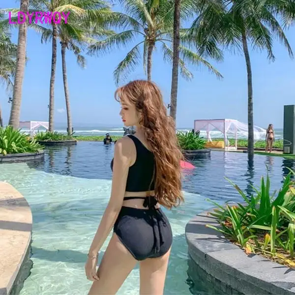 Женский раздельный купальник-бикини черный купальный костюм из двух предметов