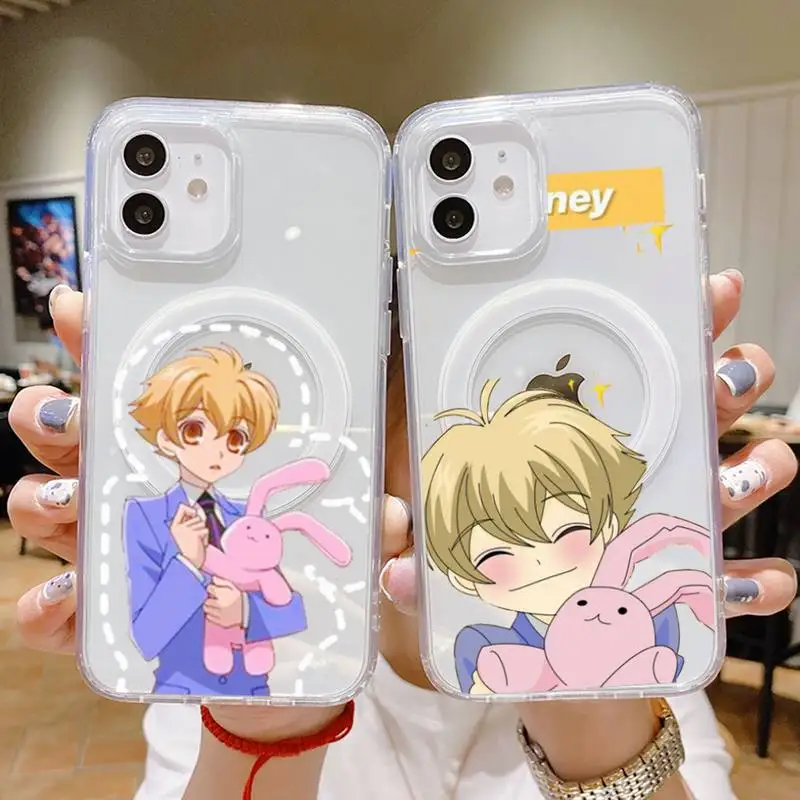 

Oran High School Host Club Phone Case Transparent Magsafe Magnetic Magnet For iPhone 13 12 11 Pro Max Mini Wireless Charging