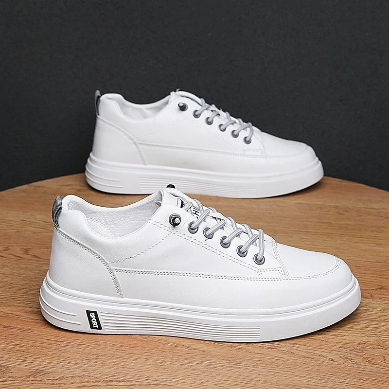 

New Leather Business Shoes for Men Lightweight Walking Sports Low-top Sneakers Breathable Soft Bottom Flats Man Running Trainers