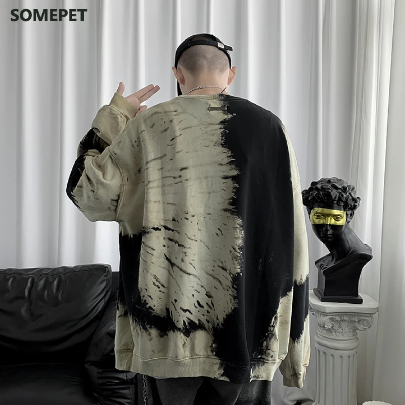 Мужские толстовки без капюшона с принтом тай-дай Подростковая уличная