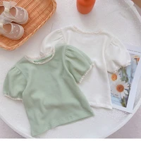 2022 summer new baby girl short sleeve t shirts solid girls puff sleeveless t shirt cotton infant toddler tops kids clothes