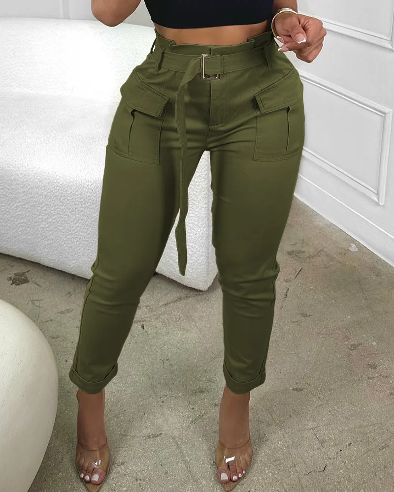 2023 Spring Women's New Women's Casual Pants, High-waisted Work Pants - with Belt