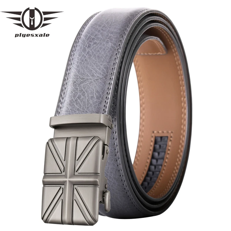 Mens Genuine Leather Belts Black Gray Luxury Cowhide Ratchet Belt High Quality Metal Automatic Buckle Casual Waist Strap B676