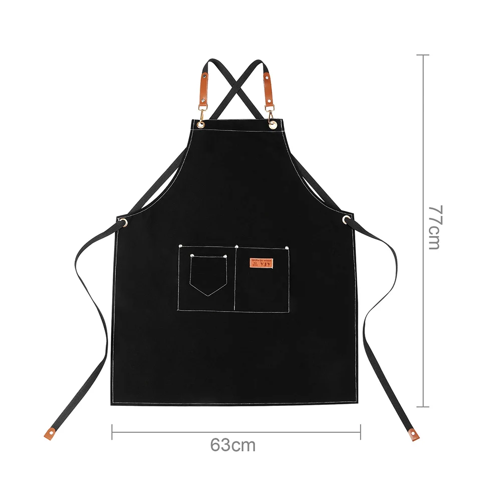 

Kitchen Chef Canvas Aprons Multi Pockets Multipurpose Work Apron for Bar Restaurant Grill Cafe Barbecue Milk Tea Shop Garden