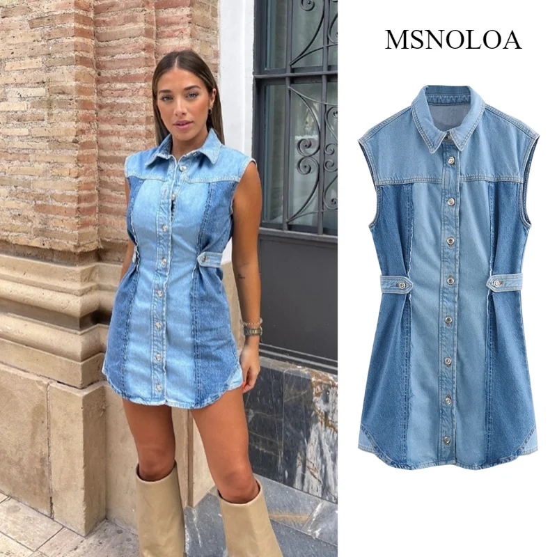 MSNOLOA Винтажное Лоскутное Мини-платье Женское Без Рукавов С Прямым Силуэтом И
