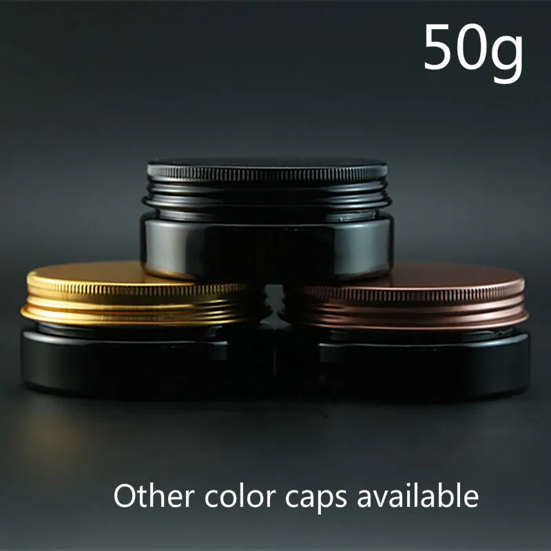 

50g Black Plastic Refillable Jar Empty Cosmetic Container 2oz Cream Lotion Bottle Candy Spice Beans Travel Packaging 20pcs