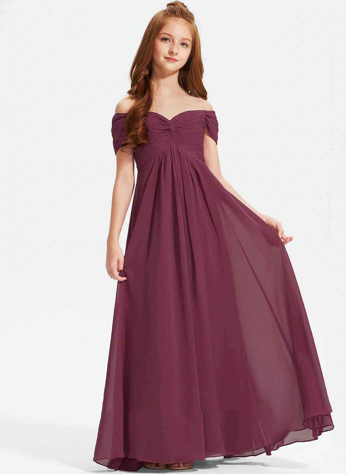 

YZYmanualroom Junior Bridesmaid Dress A Line Off the Shoulder Floor Length Chiffon Pageant Evening Dresses