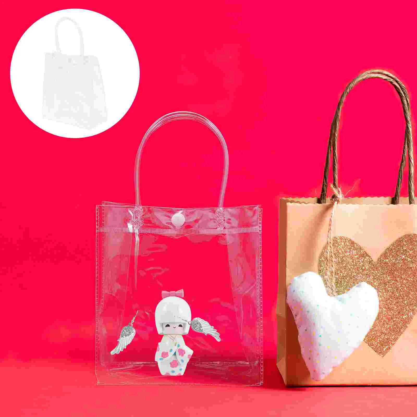 

Gift Clear Tote Transparent Pvc Plastic Party Reusable Favor Wrap Handles Goodie Candy Treat Favors Handle Merchandise Treats