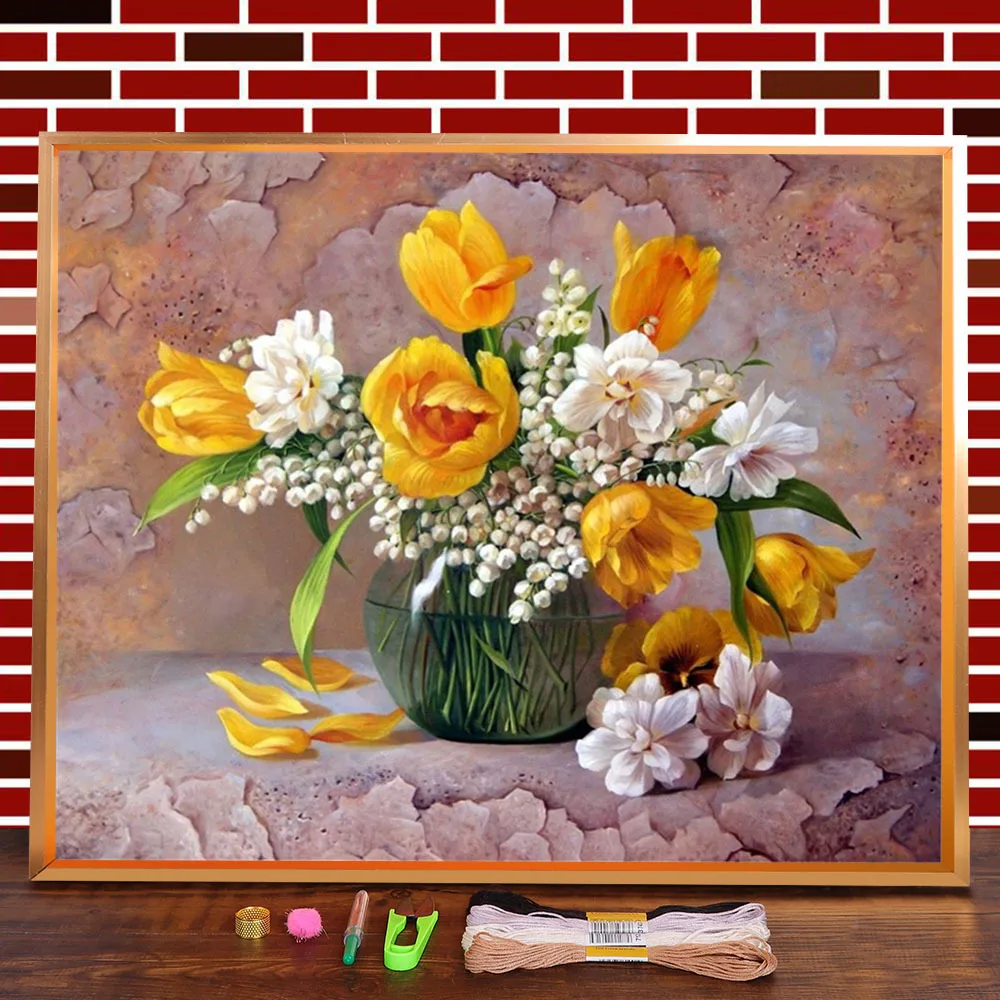 

Водорастворимый холст с цветочным принтом 11CT Вышивка крестом полный комплект DMC нити ручная работа вышивка распродажа