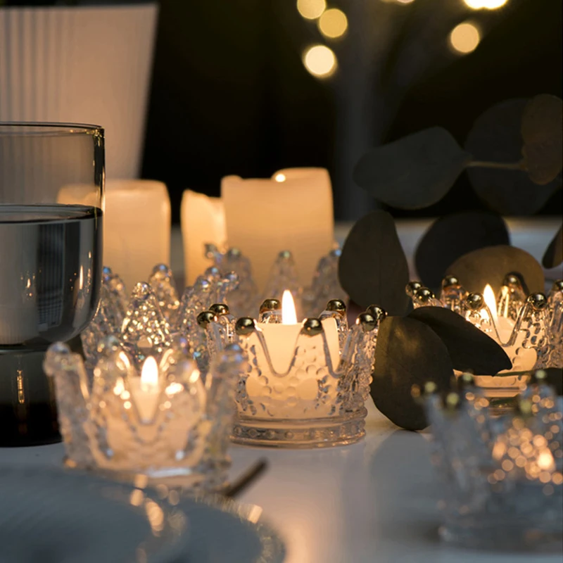 

Glass Candlestick Golden Inlay Wind Crown Glass Storage Rack Beauty Egg Bracket Jewelry Ring Holder Candle Holder Decoratio
