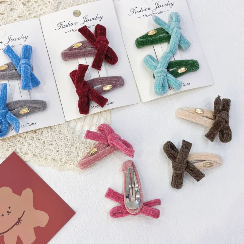 

2pc Korean Cute Velvet Bow Hair Claw Side Clips Hairpin for Women Girls Kids Child Gift Party Hair Accessories Headwear Ornament