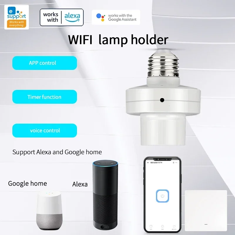 EWeLink WiFi E27 Smart Light Bulb Adapter 90-250V Lamp Holder Base Wireless Voice Control With Alexa Google Home