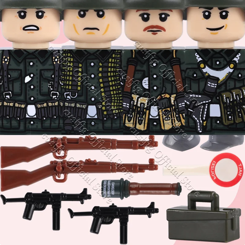 Фото Конструктор MOC: Фигурки солдат, аксессуары, строительные блоки, пехотинцы, немецкие, прусские, камуфляж, воины, оружие, кирпичики, игрушки для мальчиков, подарок №4