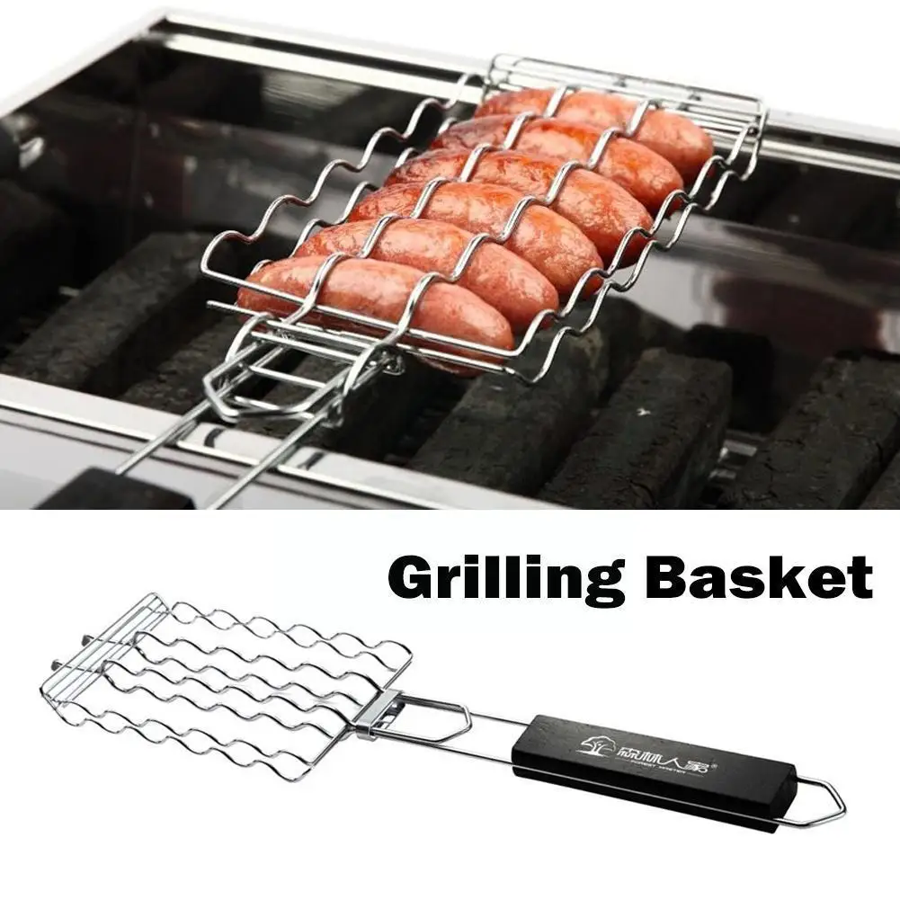 

Non-stick Grilling Basket Metal Mesh Barbecue Sausage BBQ Picnic Grilling Net Grilling Camping Rack Accessories Net N5J6
