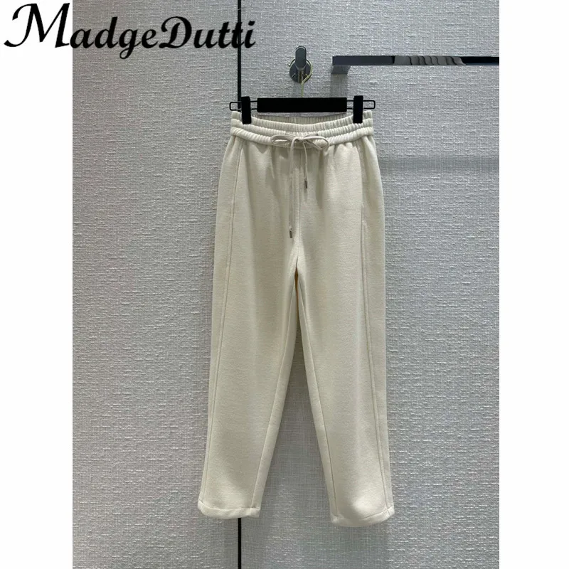 11.23 MadgeDutti Casual Sports Drawstring Elastic Waist Thick Fleece Keep Warm Solid Harem Pants Women