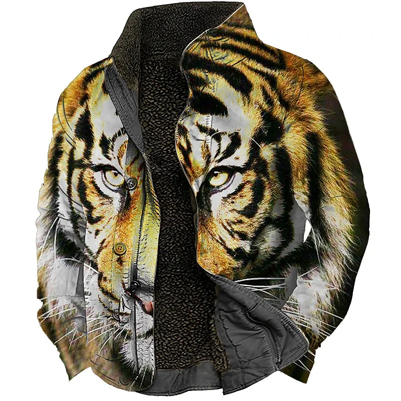 

Мужская зимняя куртка на молнии, легкая флисовая ветровка с подкладкой и принтом тигра, 2023