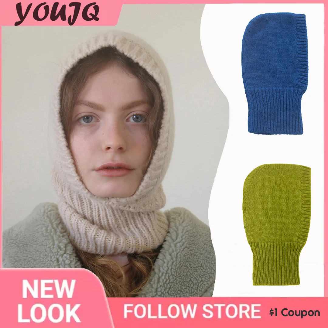 

Y2k Women Knitted Balaclava Cap Winter Outdoor Unisex Men Warm Ear Protection Scarf Wool Pullover Snood Hat Collar Bonnet Gorros