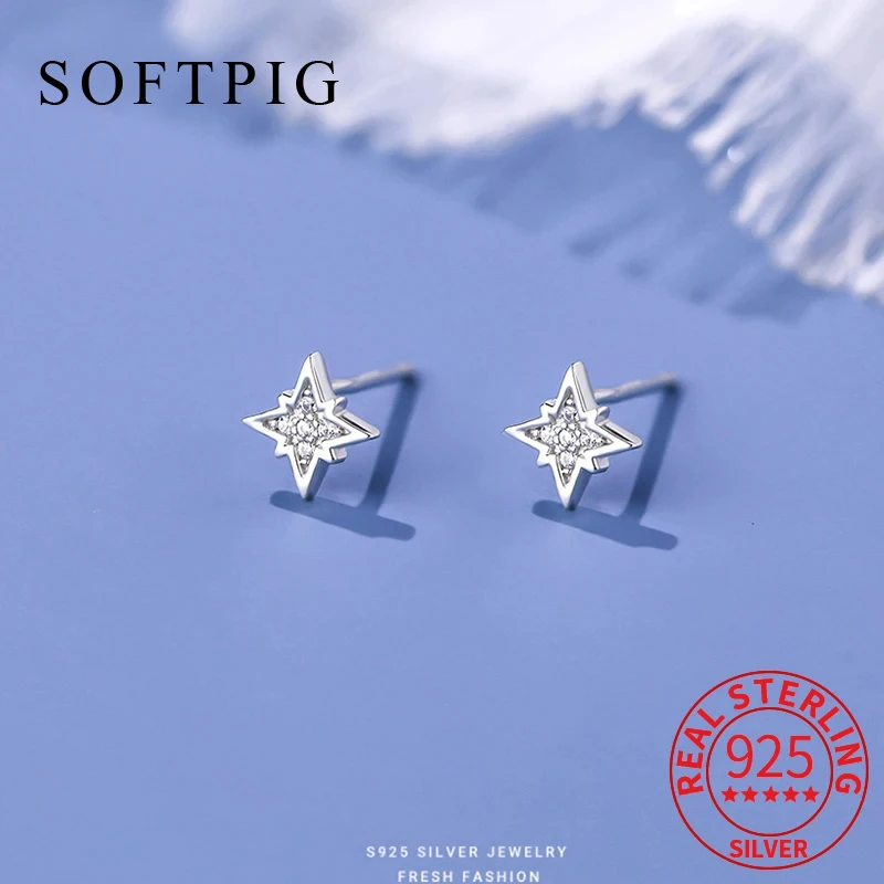 SOFTPIG настоящее серебро 925 пробы с цирконием и звездами мини-серьги-гвоздики для