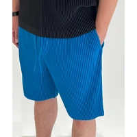 mi tempio2022 summer mens pleated shorts new rubber waist sports and leisure straight through loose capris style