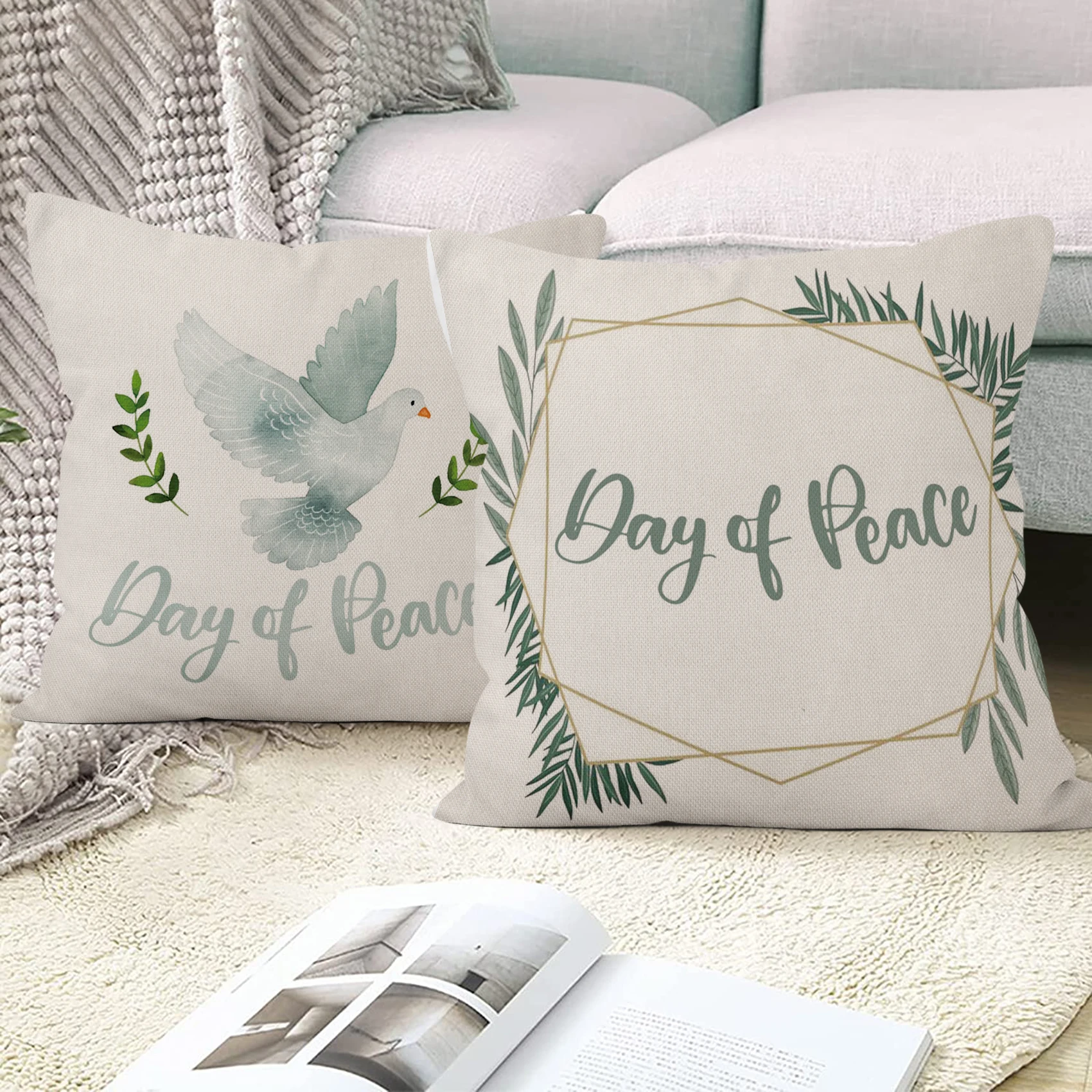 

White Peace Dove Cushion Covers 40x40 45x45 50x50 Polyester Artist Pillow Case for Sofa Car Square Pillowcase Home Decorative