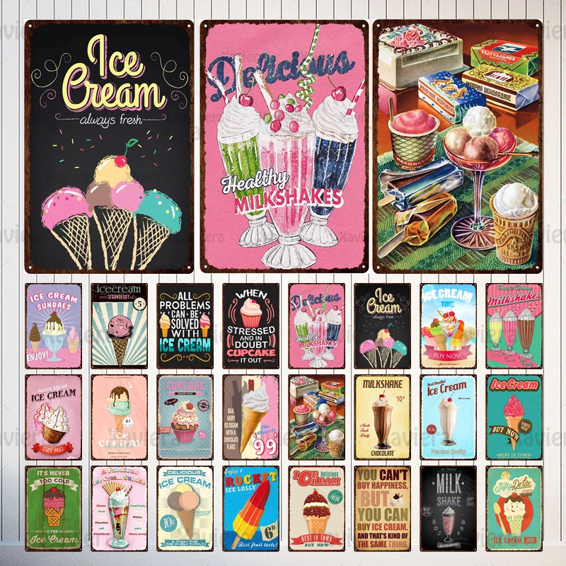 

Ice Cream Metal Tin Sign Cupcake Ice Lolly Vintage Plaque Cartoon Decorative Plate Wall Decor Dessert Shop Restaurant Kitchen