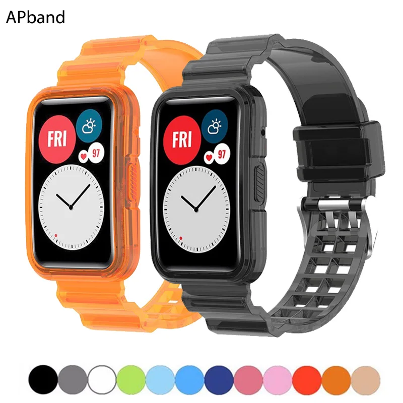 

Мягкий чехол + Встроенный прозрачный ремешок для Huawei Watch Fit 2 Новый ремешок пластиковый спортивный прозрачный ремешок браслет correa Huawei ремешо...