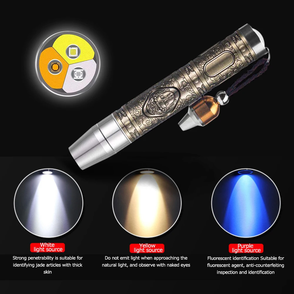 

Jade Detector Light 3 Modes Identification Jade Flashlight 365nm Aluminum Alloy Strong for Emerald Jewelry for Gems Amber
