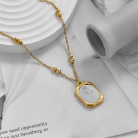 2022 new fashion women vintage rose square pendant beads chain necklace women retro rose flower pendant stainless steel necklace