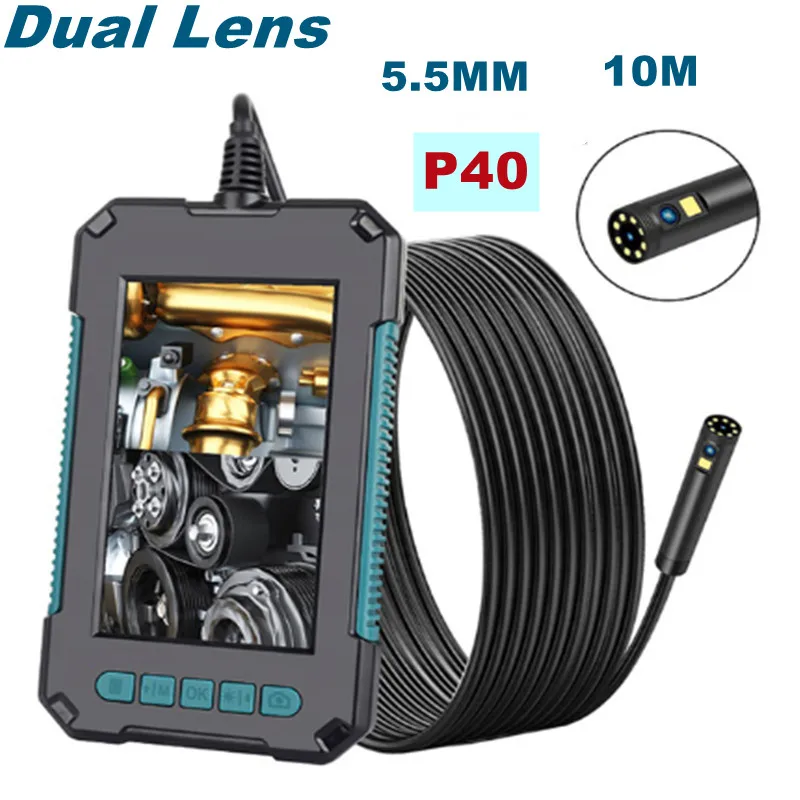 

3.9mm P40 Industrial Endoscope Camera Single & Dual Lens 5.5mm 8mm 1080P 4.3" IPS Screen Borescope IP68 Waterproof LEDs 2600mAh