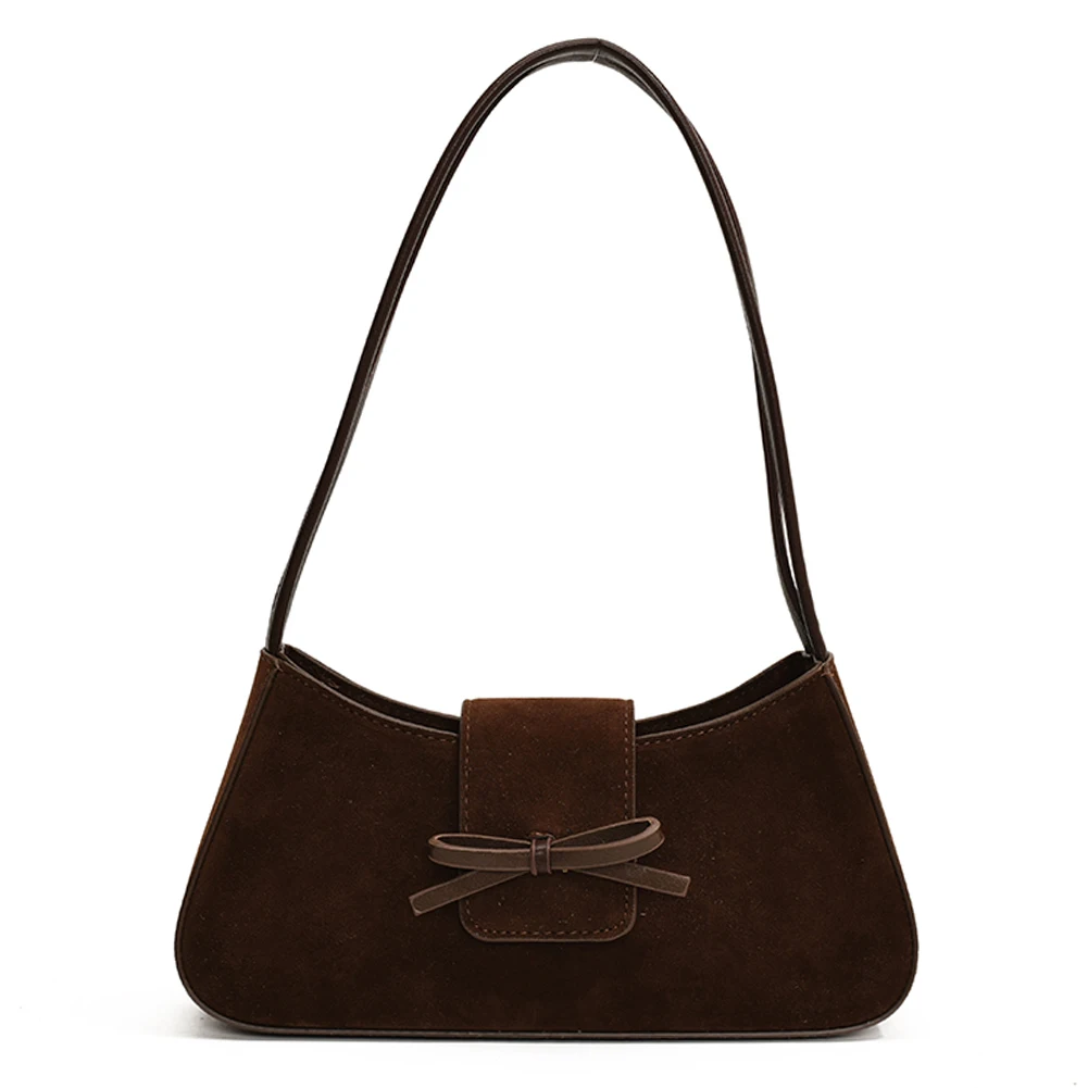 Женская сумка через плечо с застежкой-молнией и бантом замшевая модная