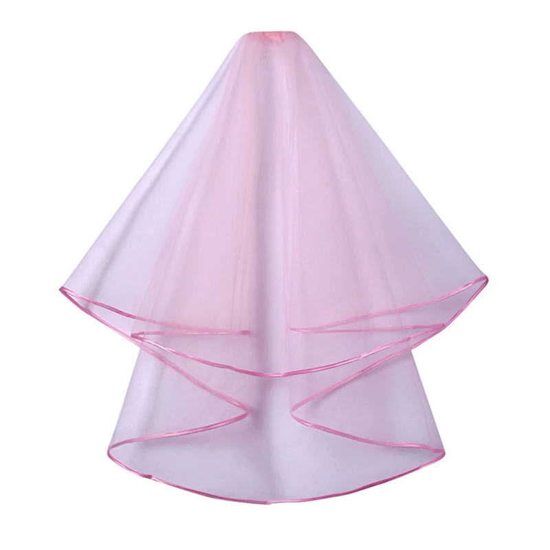 

Double Mesh Tulle Ribbon Edge Women Short Wedding Veil with Comb Bride Headpiece