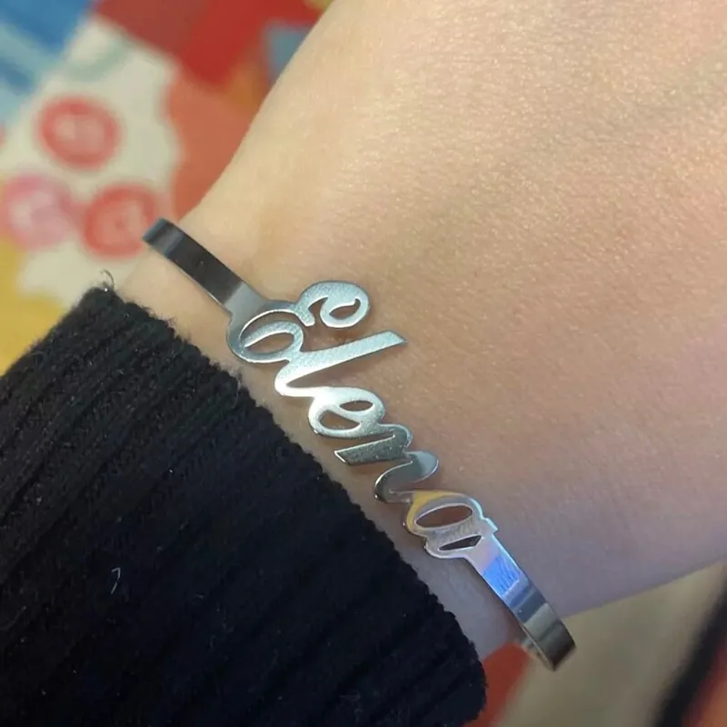 

Custom Name Bangle Personalized Stainless Steel Gold Bangle Nameplate letters Jewelry for Girls Gifts