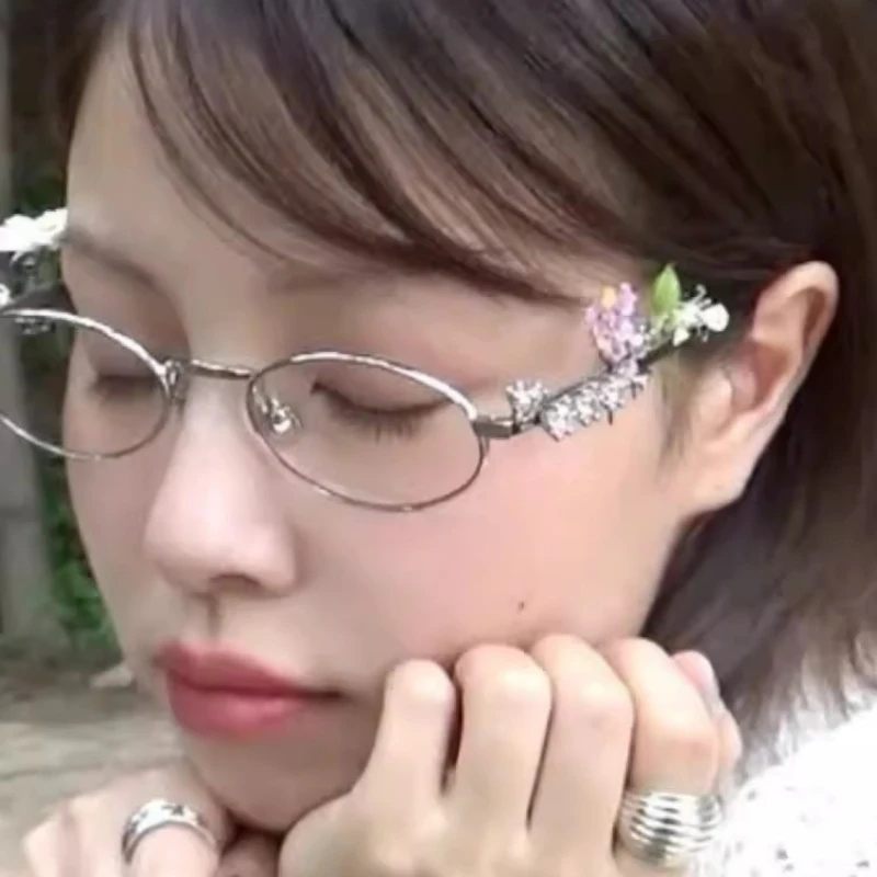 Овальные очки в металлической оправе со стразами женские стиле панк ретро