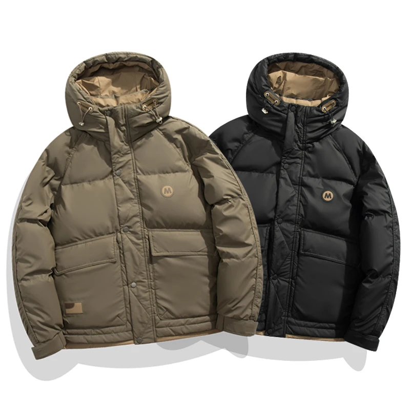 Пуховик мужской с капюшоном свободная теплая пуховая куртка подкладкой в стиле