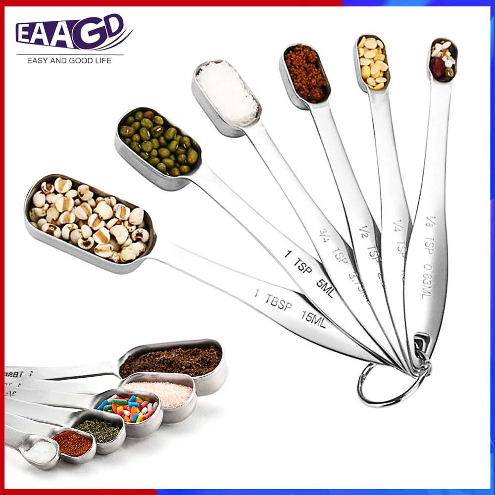 

6Pcs/Set Stainless Steel Metal Measuring Spoons, for Dry and Liquid Ingredients, Narrow Shape Easily Fits in Spice Jars