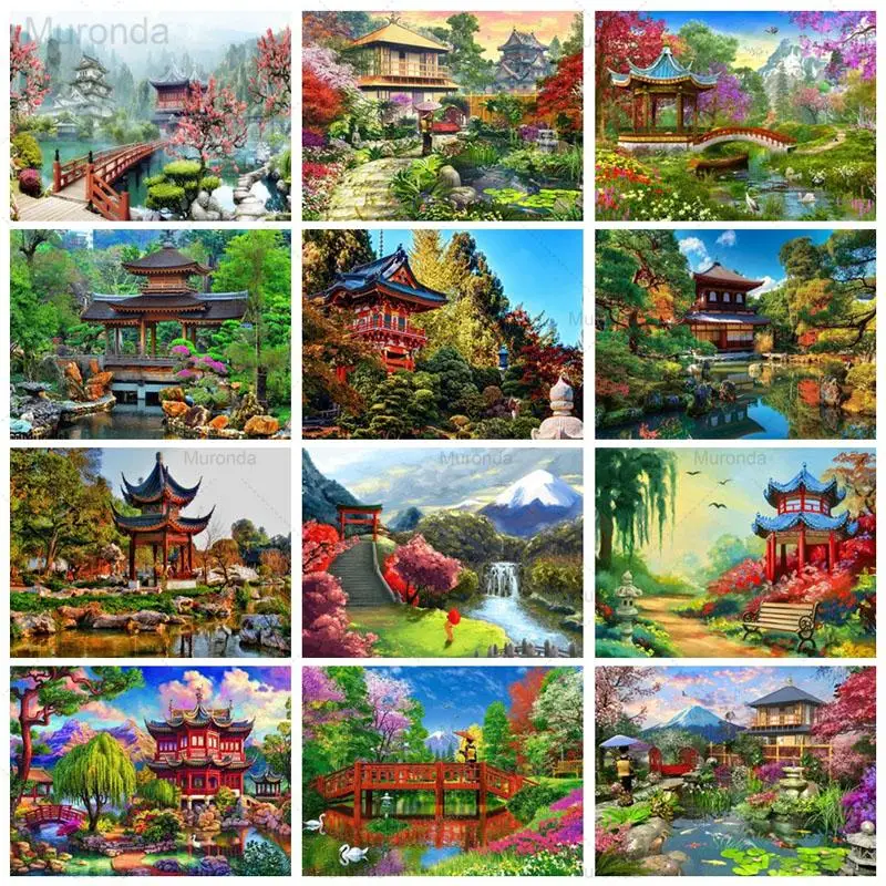 

DIY 5D Diamond Painting Japanese Style Courtyard Landscape Cross Stitch Diamond Embroidery Garden Park Scenery Mosaic Home Decor