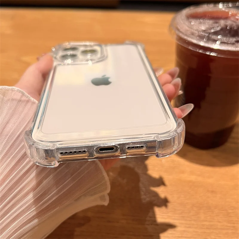 Фото Роскошный противоударный прозрачный жесткий акриловый чехол для iPhone 14 13 12 11 Pro Max X XR XS 7 8 Plus, мягкий силиконовый бампер, прозрачный чехол №3