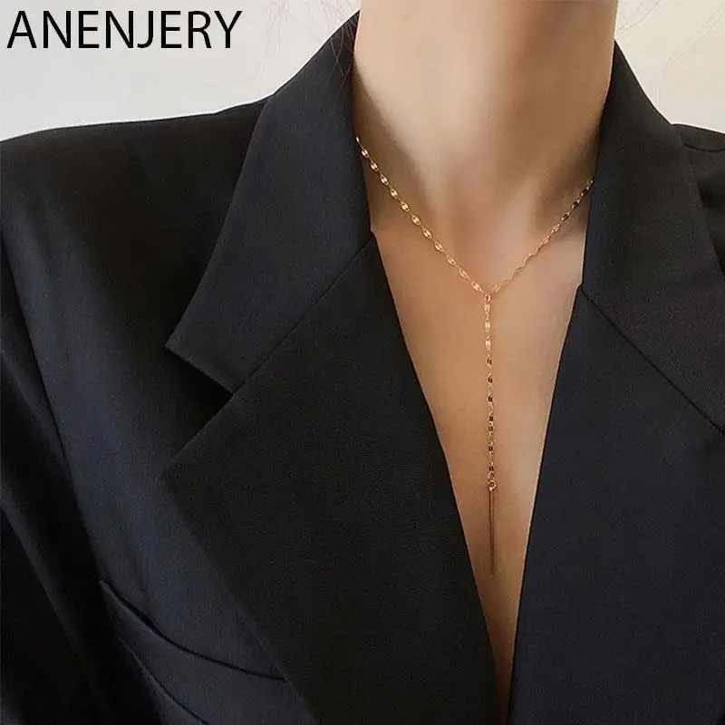 

Женские Y-образные ювелирные изделия ANENJERY, серебристого цвета, цепочка-ожерелье, Лидер продаж