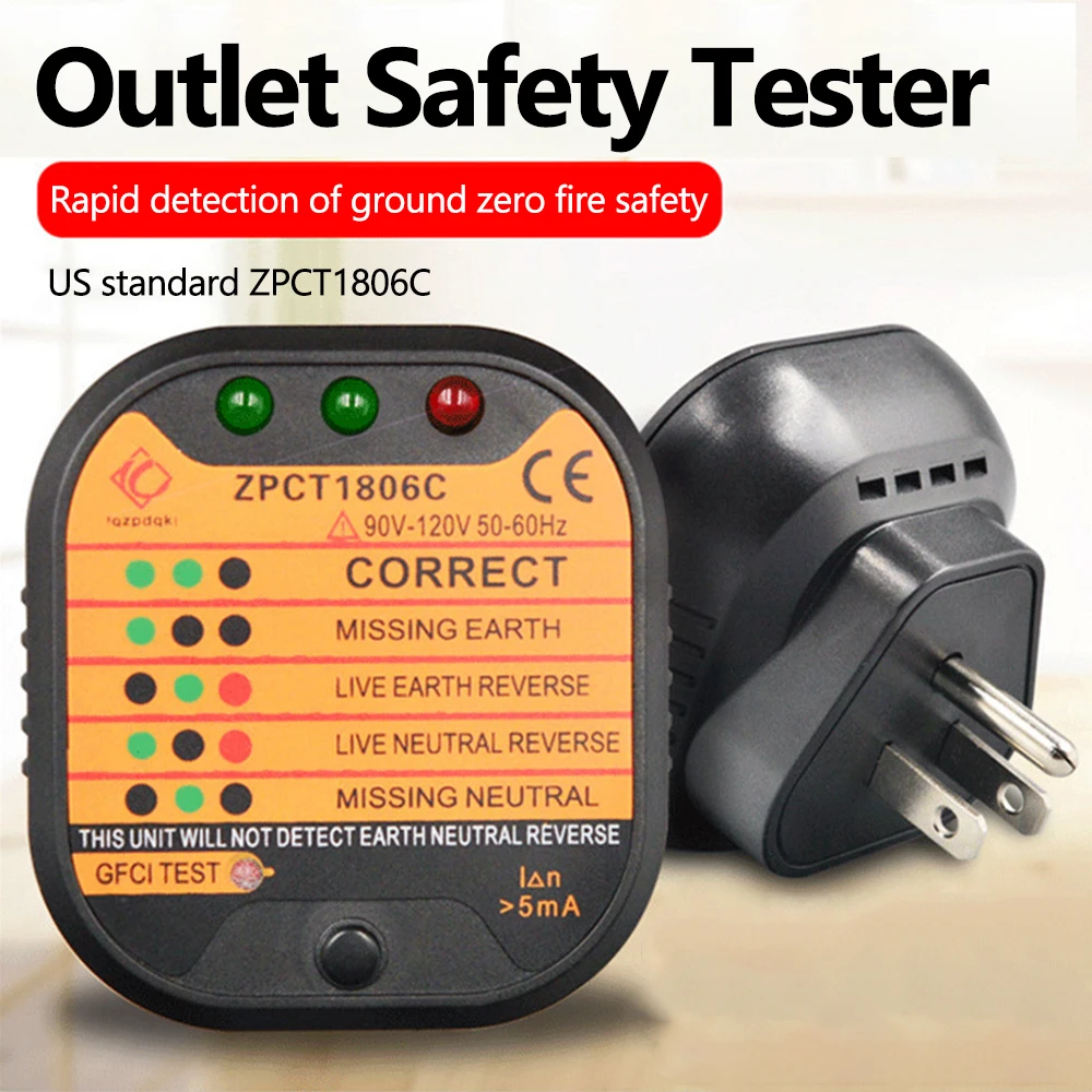 

Socket Tester Voltage Test RCD 30mA Socket Detector US UK EU Plug Ground Zero Line Plug Polarity Phase Check