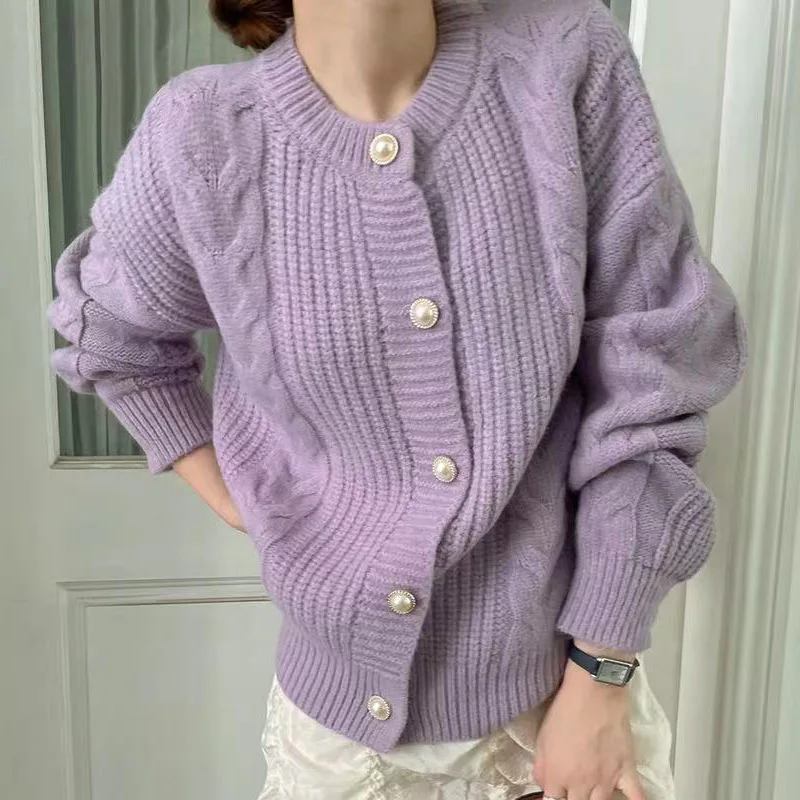 

Sweater Autumn Winter Women Loose Thickened Pearl Buckle Soft Thick Wool Lazy Style Outerwear Knitted Coat Women's Cardigan
