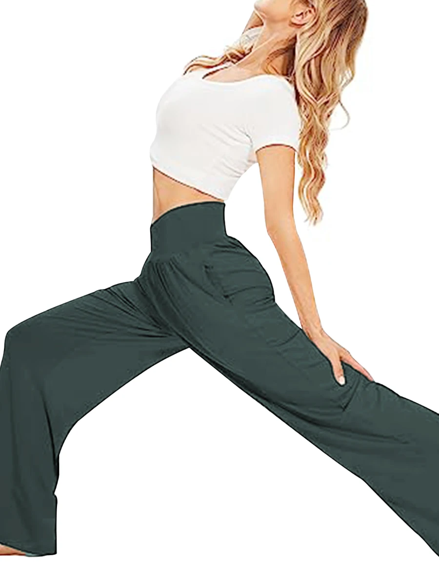 

Women s Wide Leg Lounge Yoga Pants Lightweight Crossover High Waisted Loose Flowy Lounge Pajama with Pockets