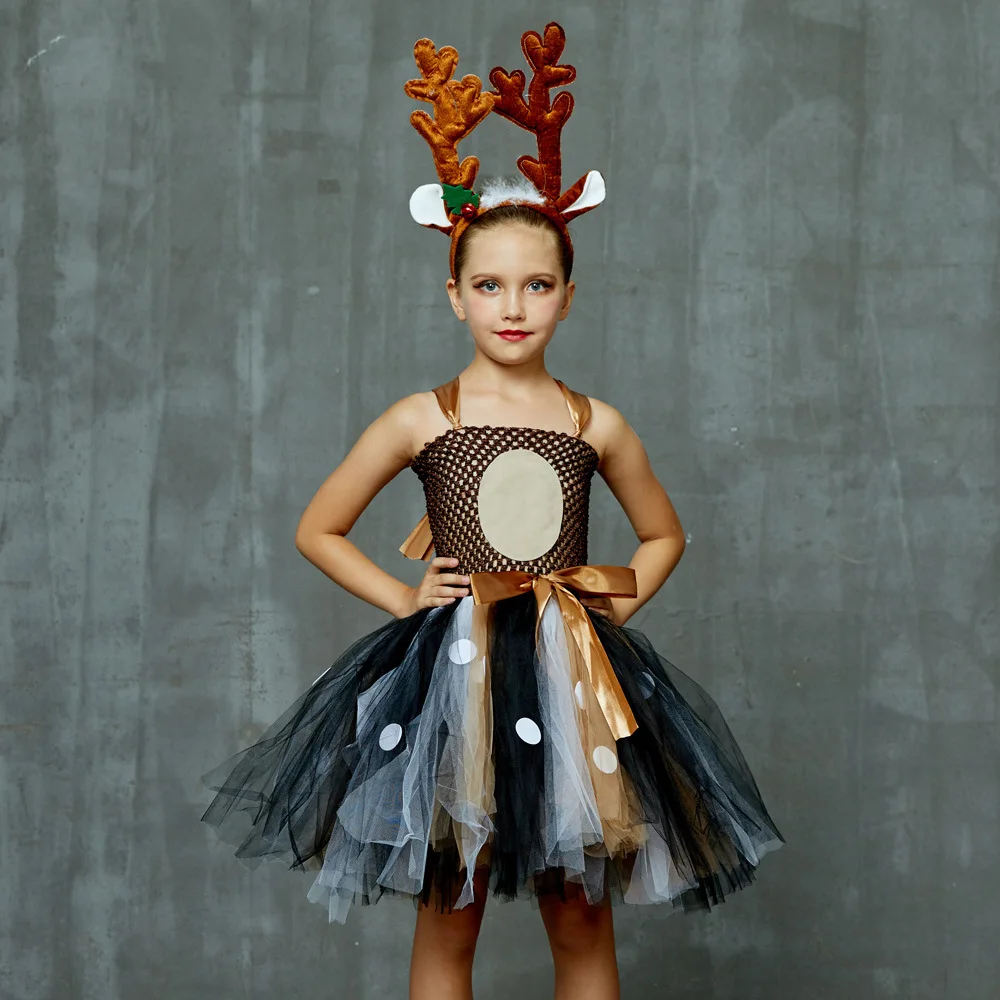

Deer Tutu Dress For Baby Girls Fawn Christmas Halloween Fancy Dresses With Headband Children Pageant Princess Xmas Party Costume
