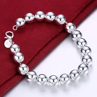 925 sterling silver 10mm hollow ball beads chain bracelet for woman charm wedding engagement fashion party jewelry