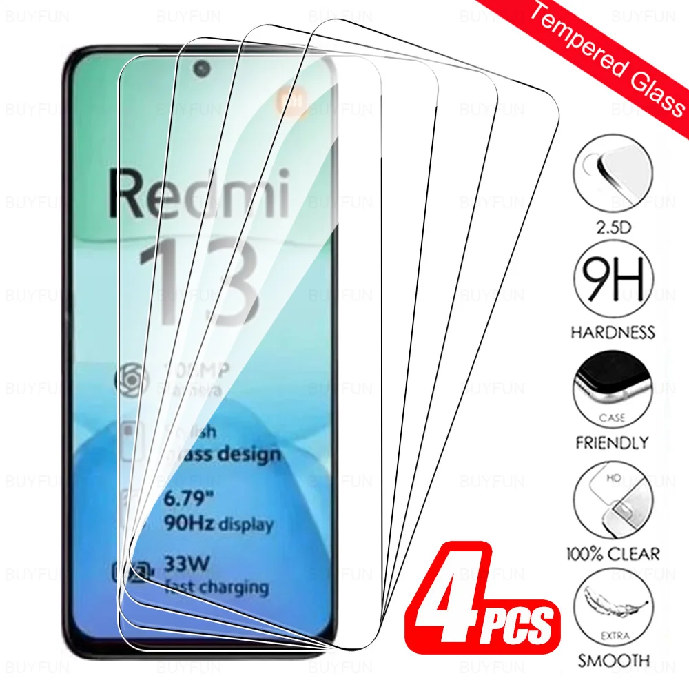 4 шт. закаленное стекло для Xiaomi Redmi 13 13C 12 5G 12C 10 10C 4G Redmi10 C Redmi12 Redmi13 Redmi13C Redmi12C HD защита