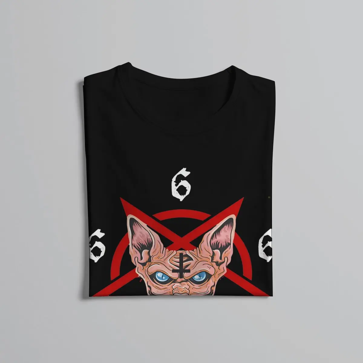 Черный металлический мужской топ в виде кошки и пентаграммы 666