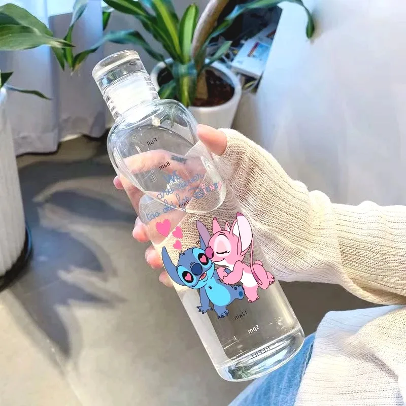 

Disney Lilo & Stitch Anime Water Bottle Children Cartoon Plastic Printing Large Capacity Graduated Cup Aldult Water Glass Gifts