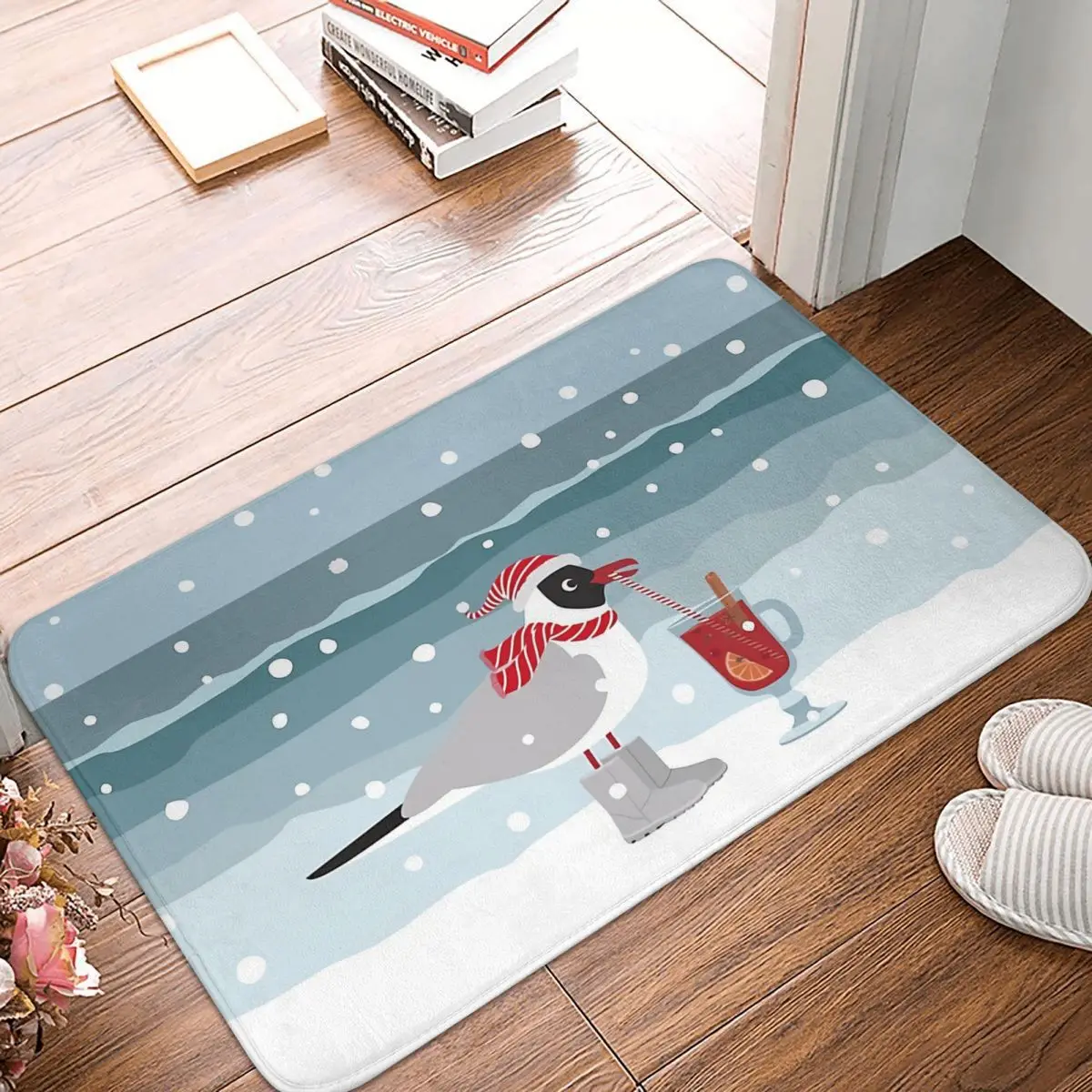

Seagull Bath Non-Slip Carpet Christmas Mulled Wine Snow Sea Living Room Mat Welcome Doormat Home Decor Rug