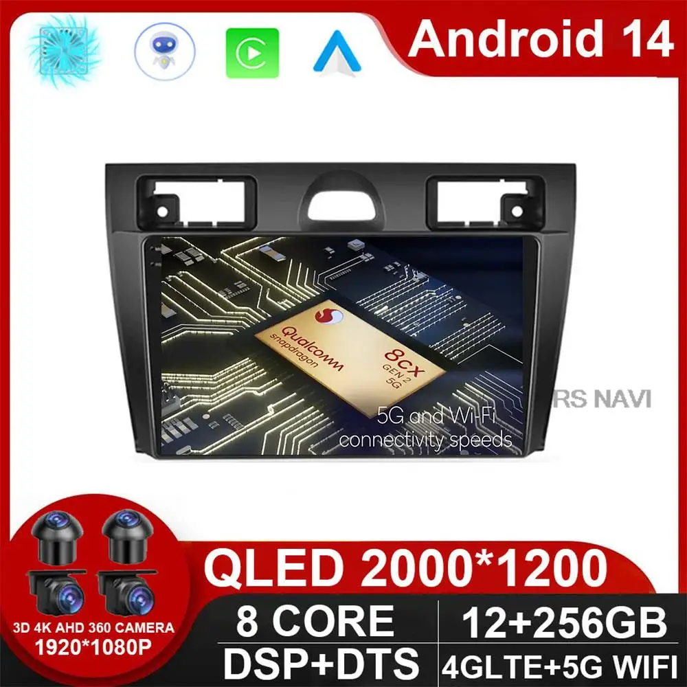 Android 14 авто для Ford Fiesta Mk VI 5 Mk5 2002-2008 автомобильный радиоприемник мультимедийный