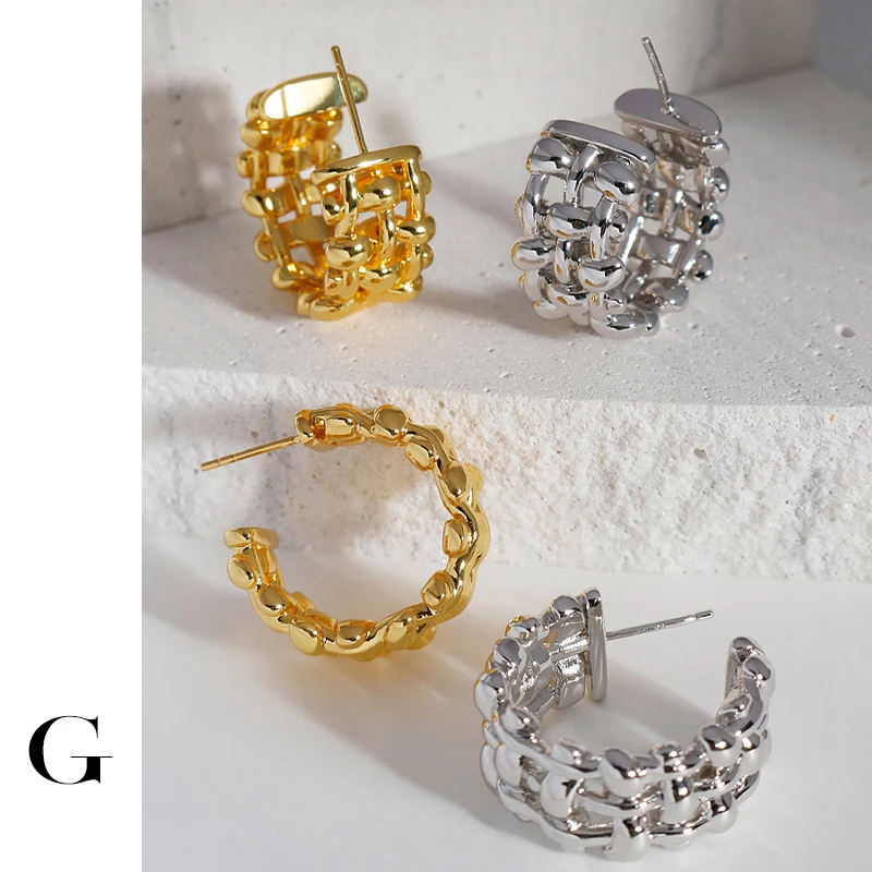 

Ghidbk Gold Color Braid Hollow Metal Wide Hoop Earrings for Women Chunky Open Hoops Stunning Earrings Wholesale